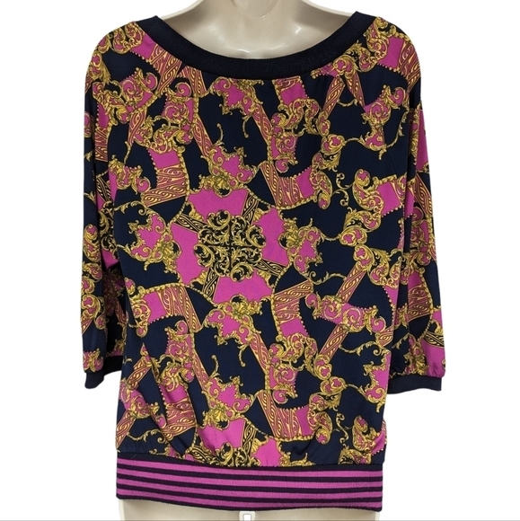 Ellen Tracy Baroque Jacquard Print Boat Neck Top Sz XS - Picture 2 of 13
